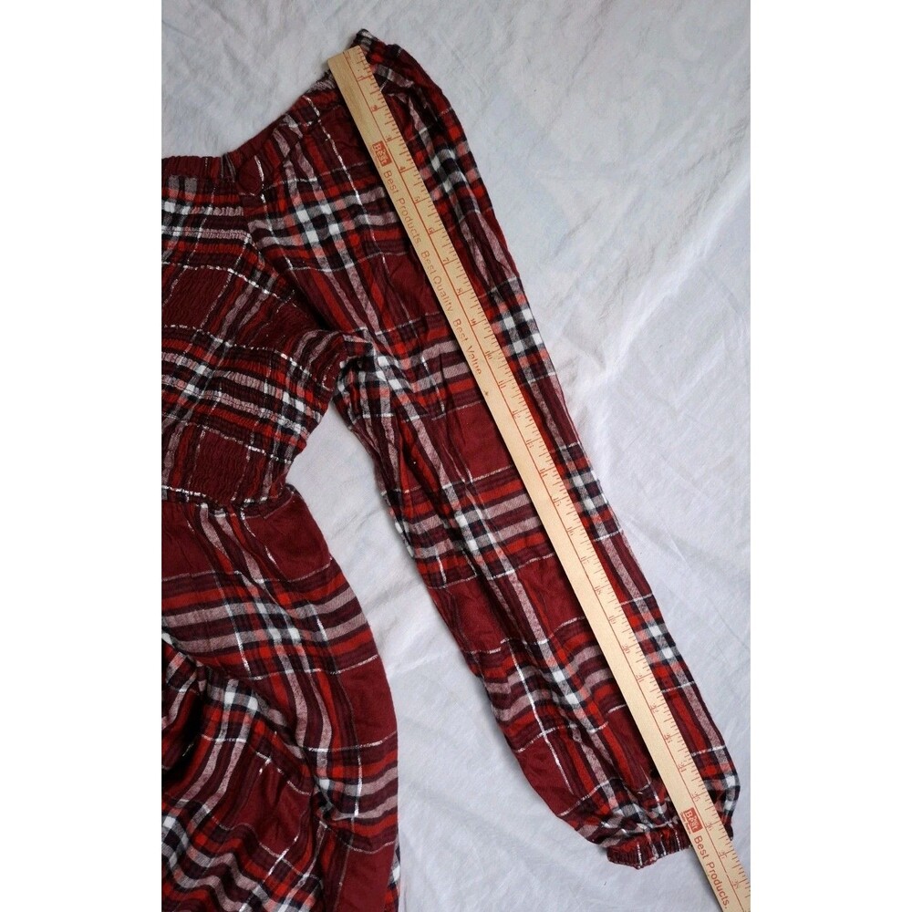 Lane Bryant Dress Red Plaid Square Neck Smocked Balloon Sleeves Womens 18/20 NWT - Picture 9 of 14